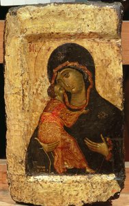 ウラジミールマドンナと子供、ロシアのアイコン、モスクワ学校（パネル上のテンペラ）